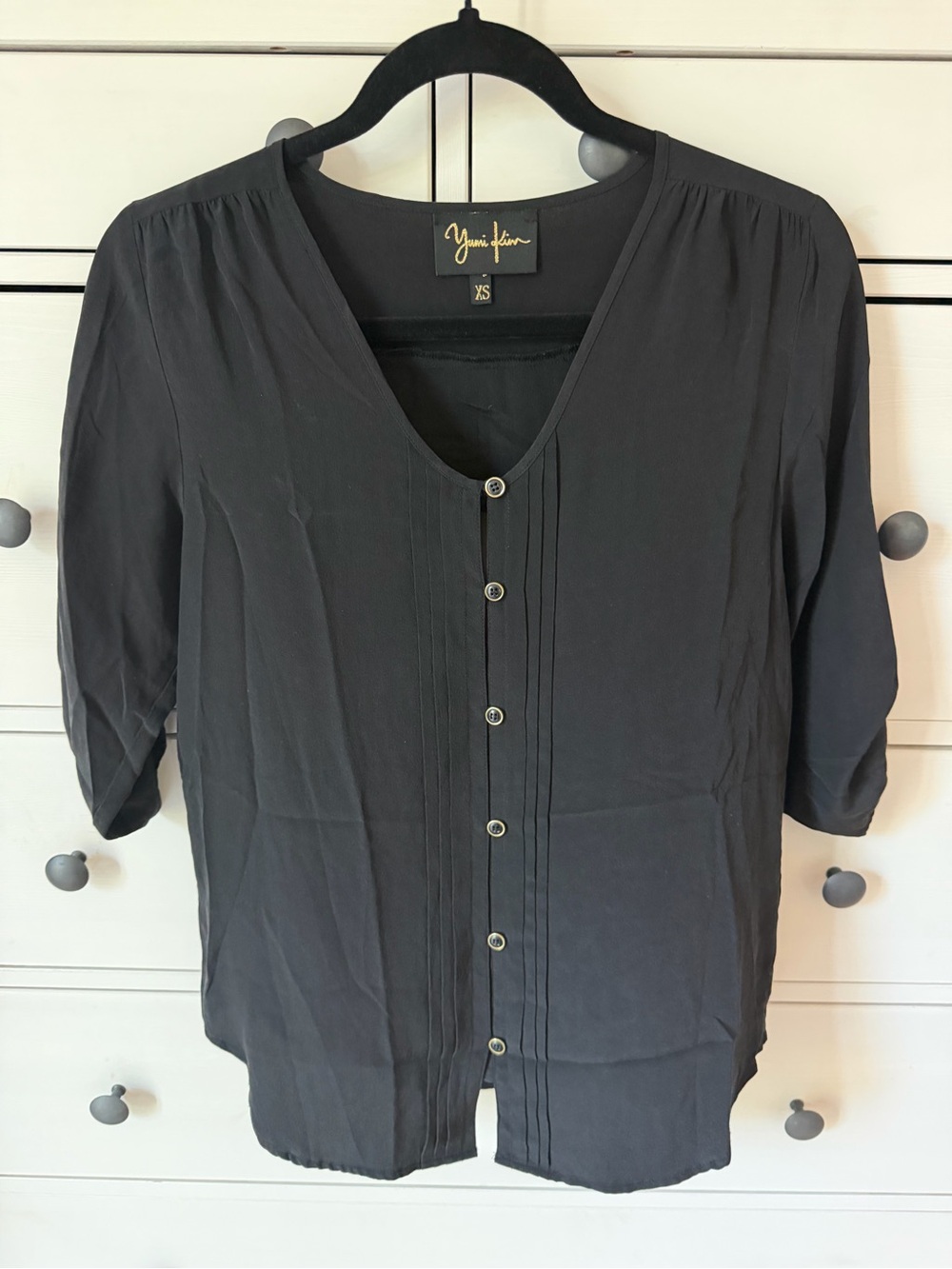 Yumi Kim Button Front Silk Blouse Black Size XS